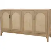 Chantilly 4 Door Buffet Sideboard in Brushed Sand Beige Wood & Rattan